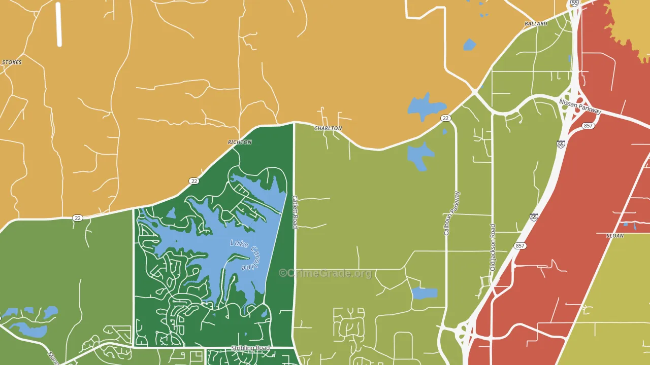 Charlton, MS Map of Theft Rates