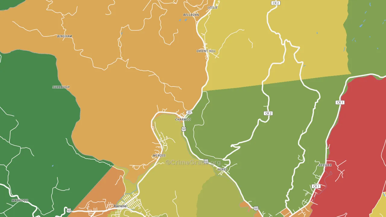 Charmco, WV Map of Theft Rates