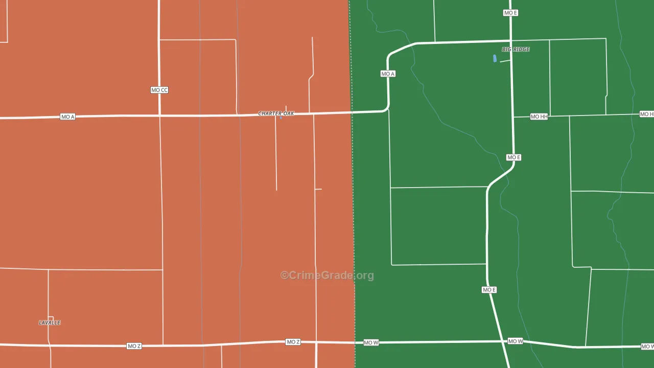 Charter Oak, MO Map of Theft Rates
