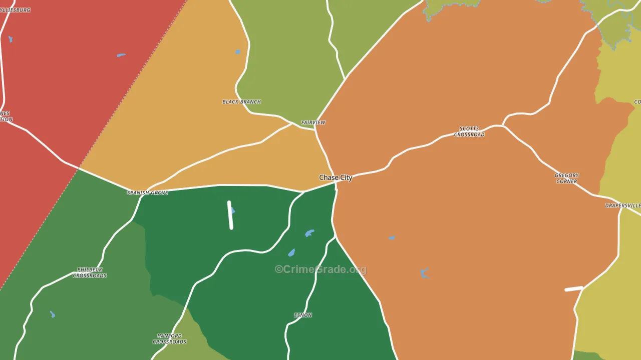 Chase City, VA Map of Theft Rates