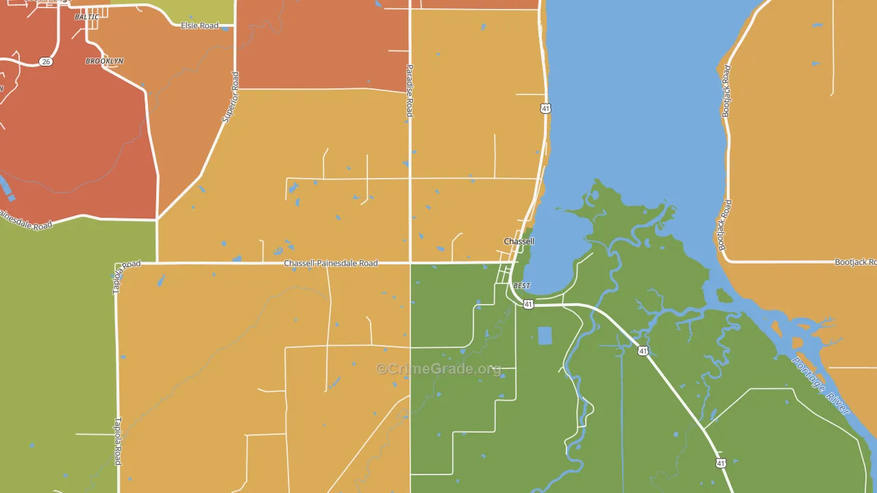Chassell, MI Map of Theft Rates