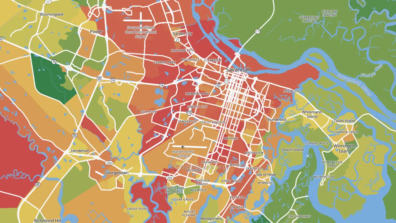 Chatham County, GA Map of Theft Rates