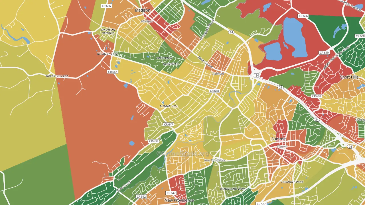 Chatham, NJ Map of Theft Rates