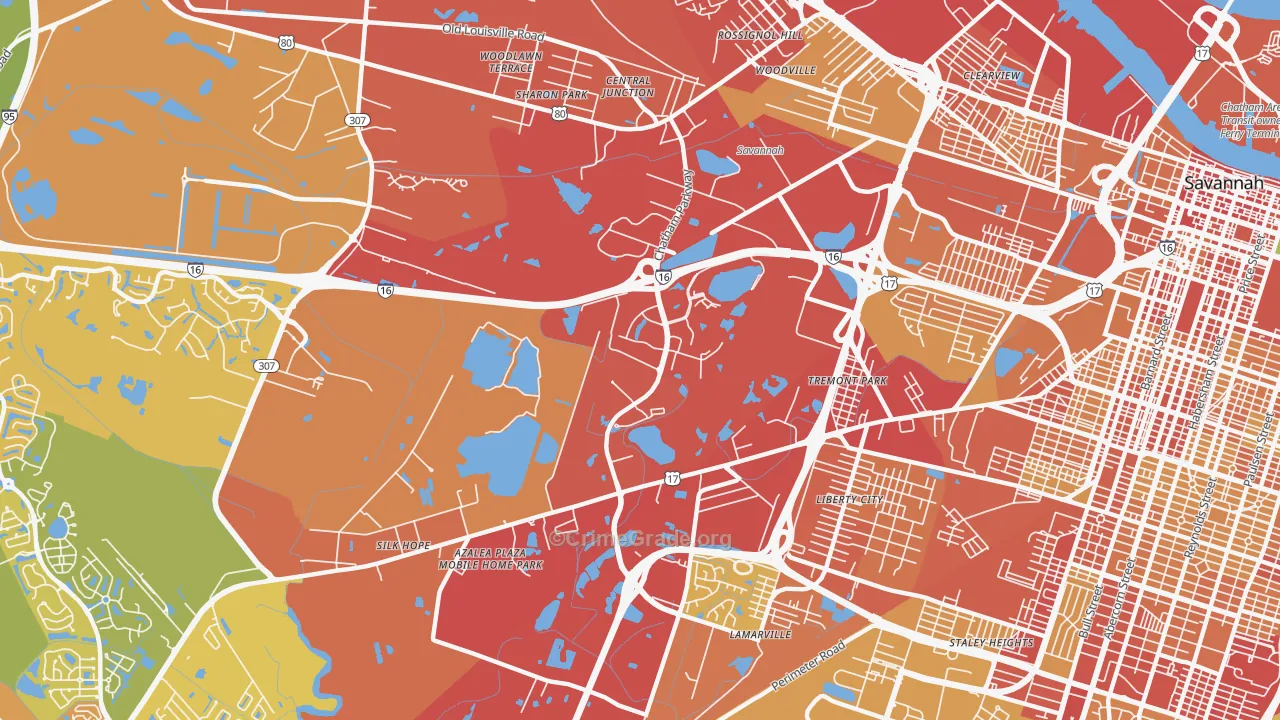 Chatham Parkway, Savannah, GA Map of Theft Rates