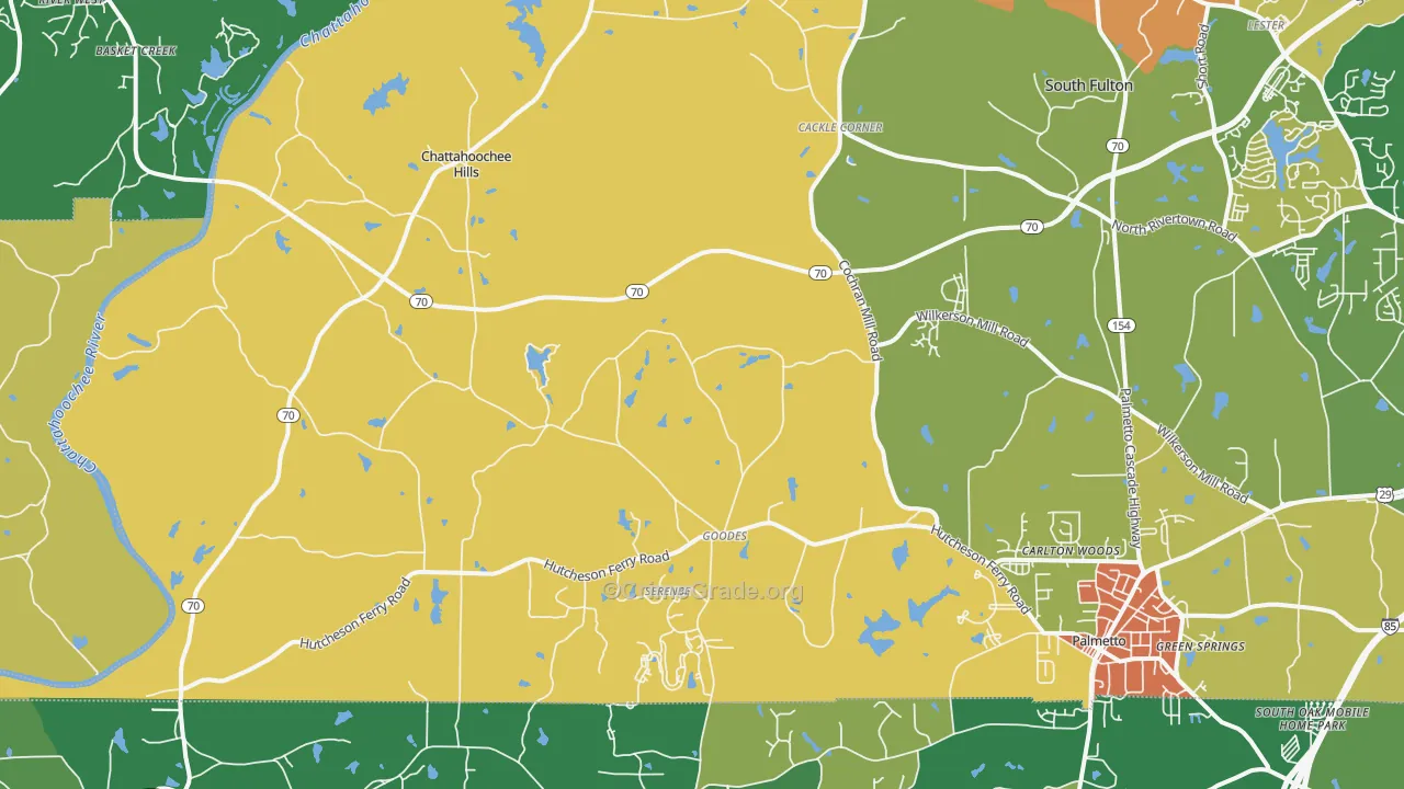 Chattahoochee Hills, GA Map of Theft Rates
