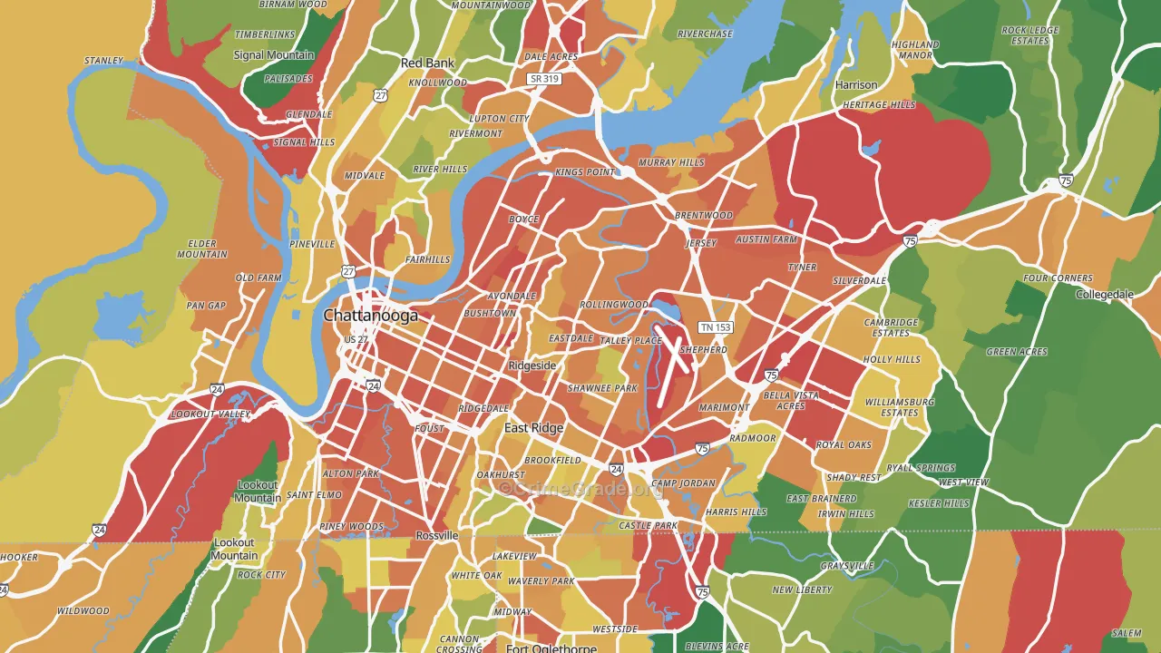 Chattanooga, TN Map of Theft Rates