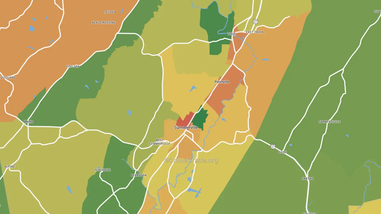 Chattooga County, GA Map of Theft Rates