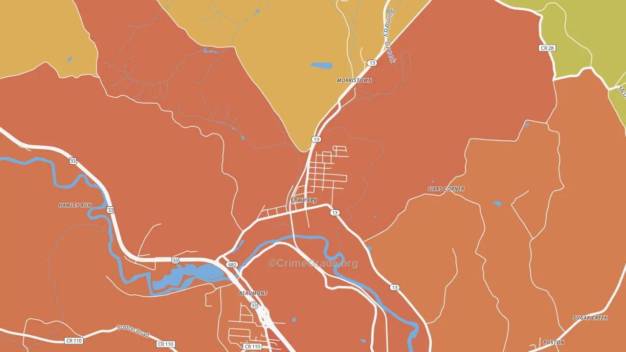 Chauncey, OH Map of Theft Rates