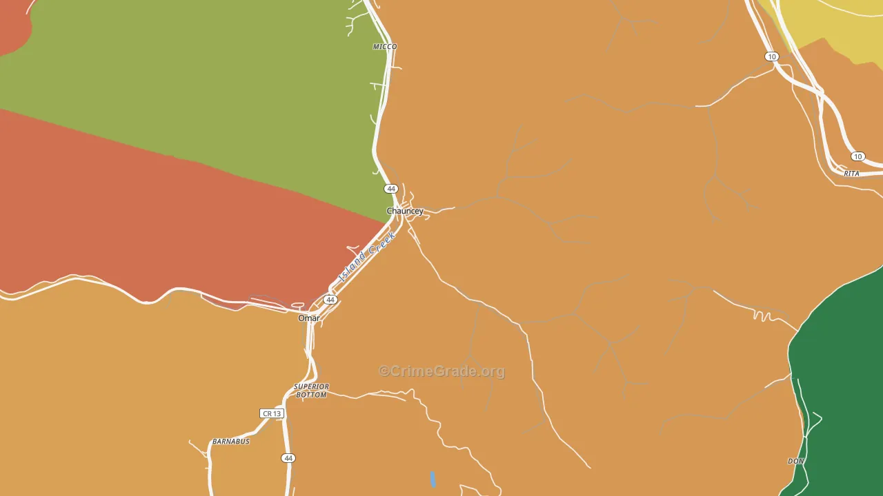 Chauncey, WV Map of Theft Rates