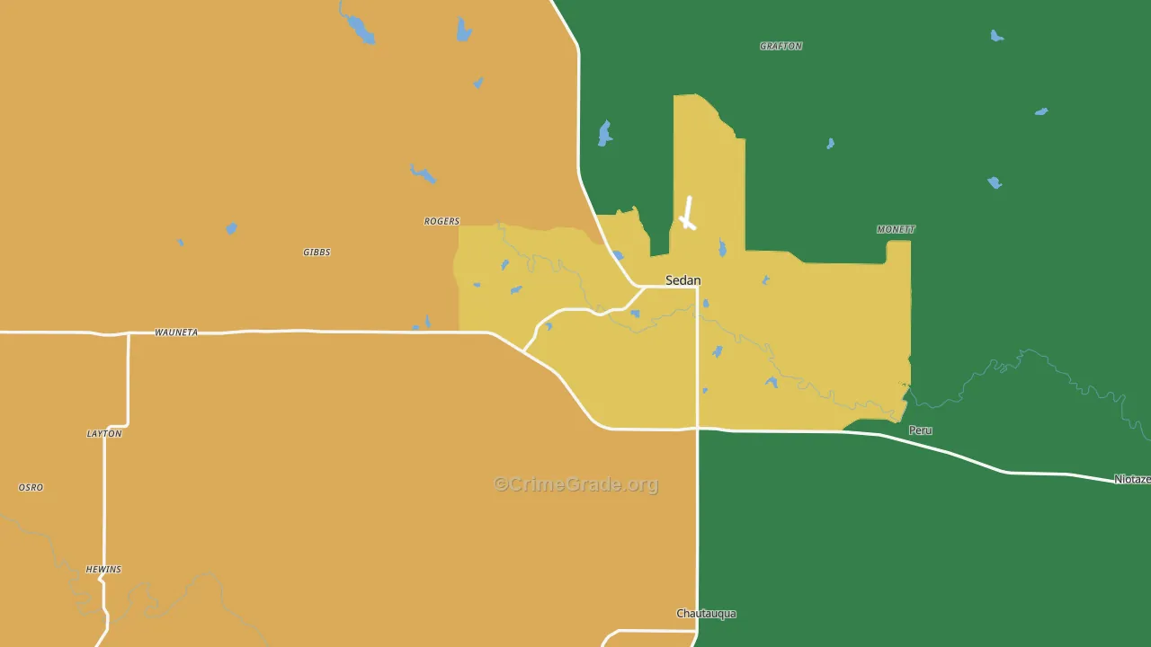 Chautauqua County, KS Map of Theft Rates