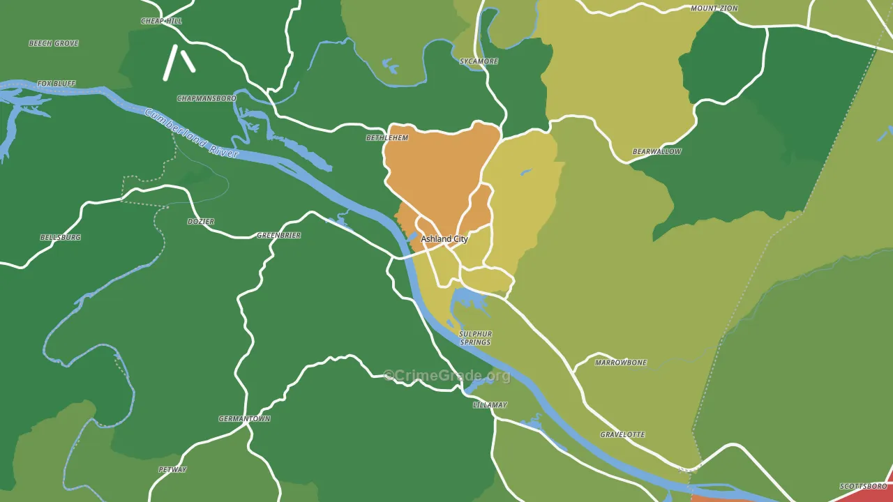Cheatham County, TN Map of Theft Rates