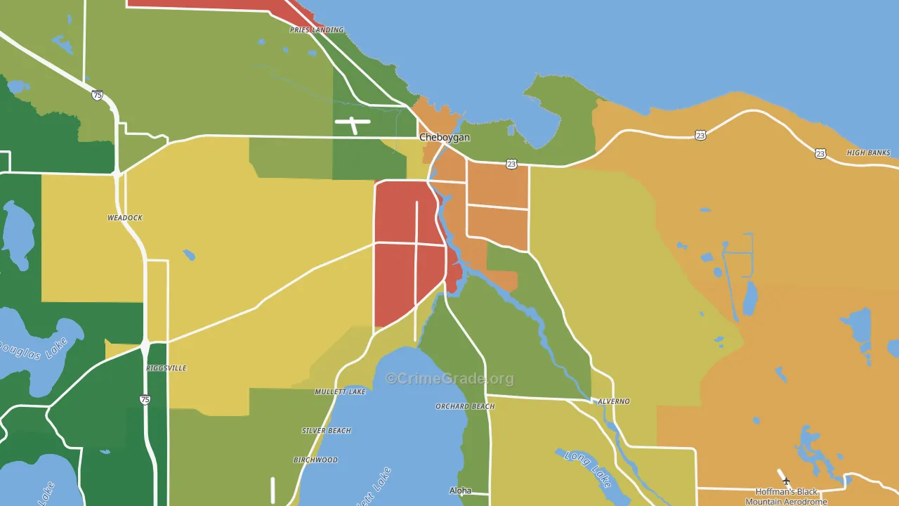 Cheboygan, MI Map of Theft Rates