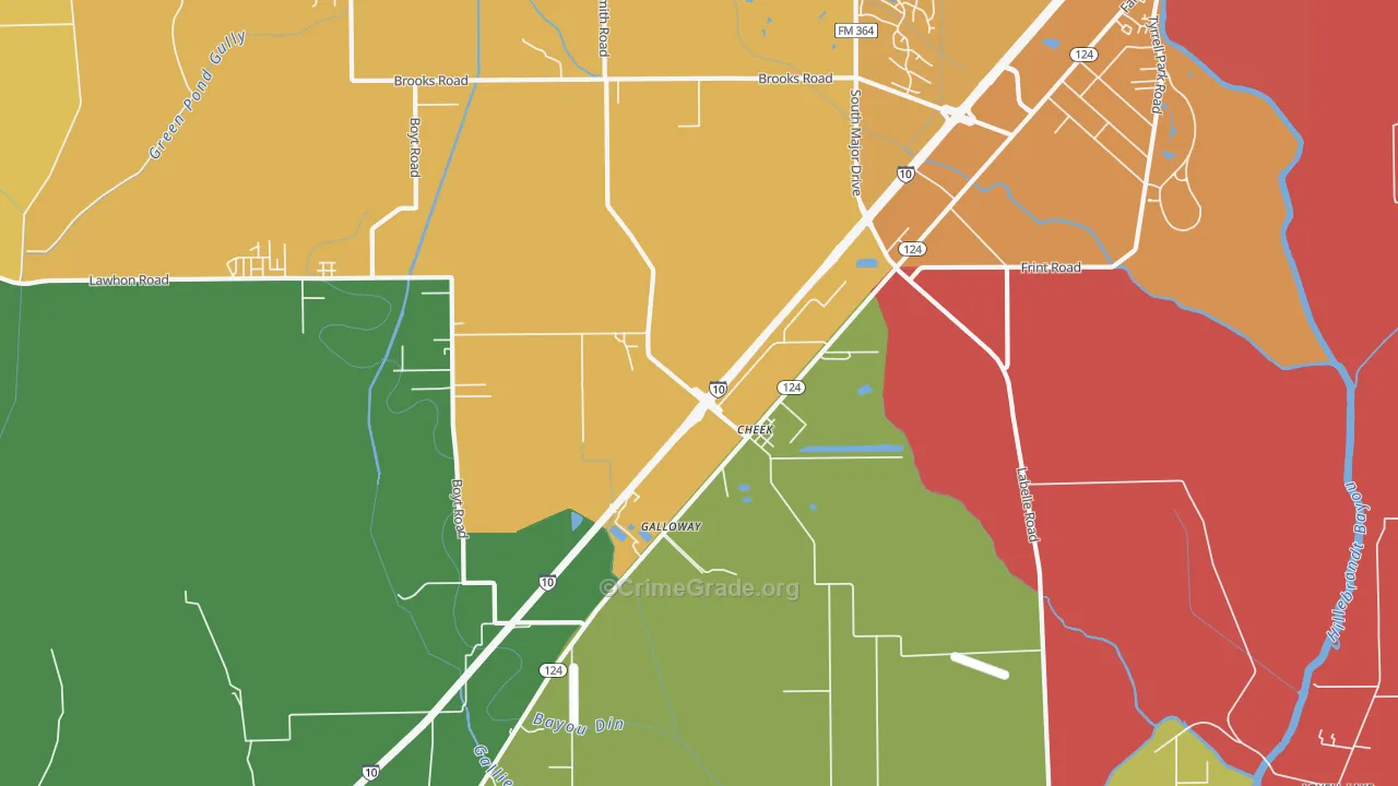 Cheek, TX Map of Theft Rates