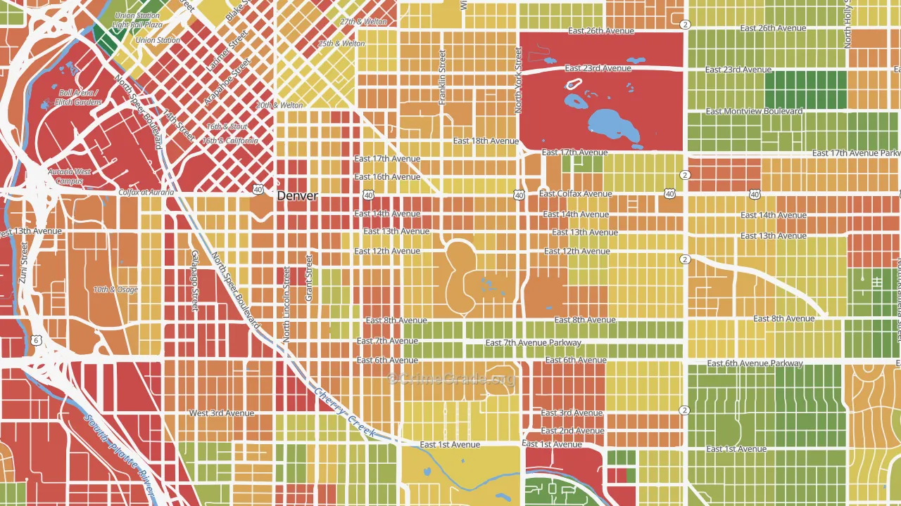 Cheesman Park, Denver, CO Map of Theft Rates