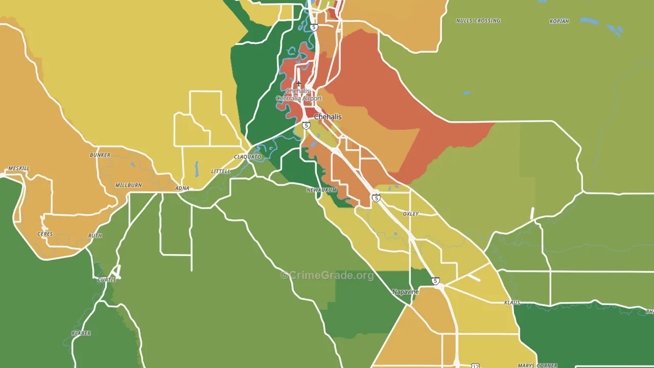 Chehalis, WA Map of Theft Rates