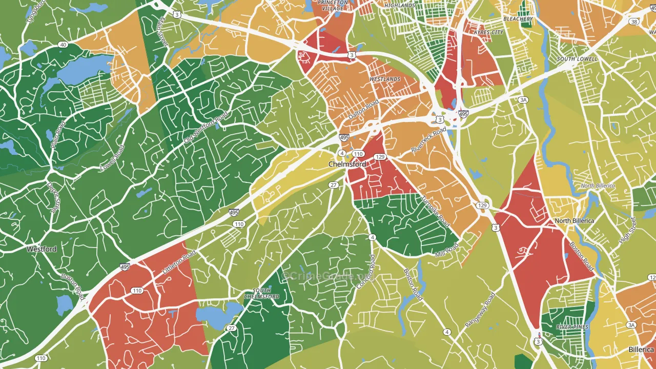 Chelmsford, MA Map of Theft Rates