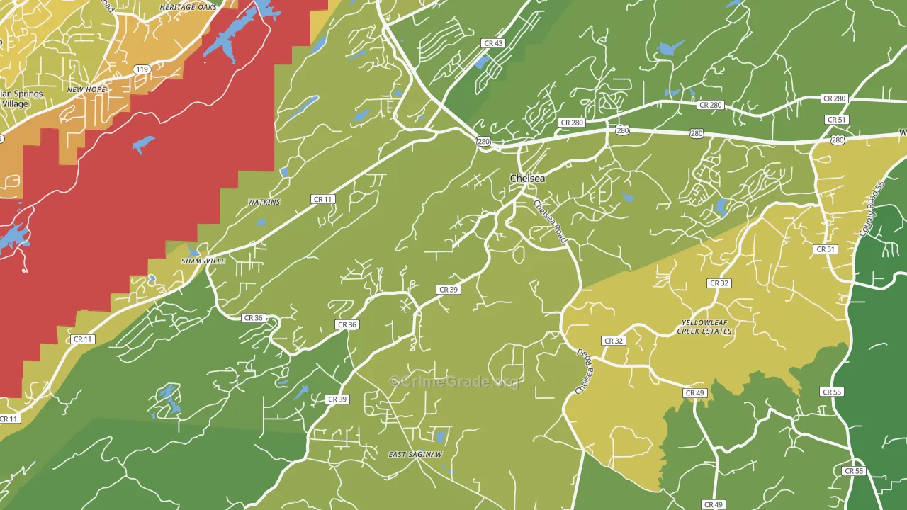 Chelsea, AL Map of Theft Rates