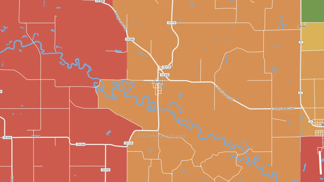 Chelsea, IA Map of Theft Rates