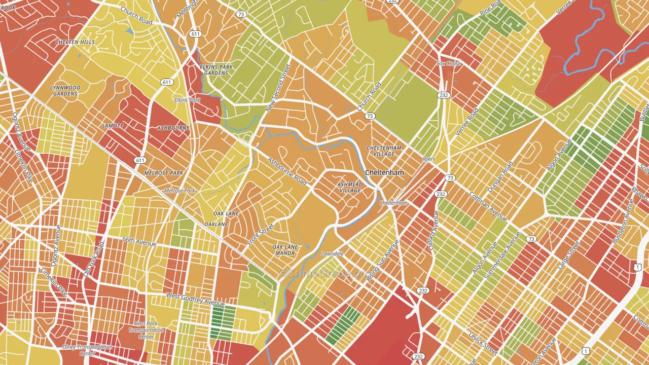 Cheltenham, PA Map of Theft Rates