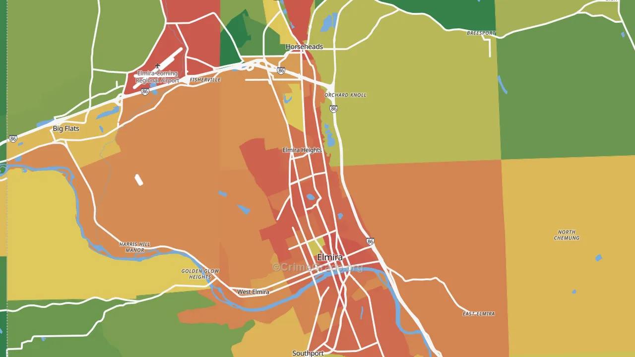 Chemung County, NY Map of Theft Rates