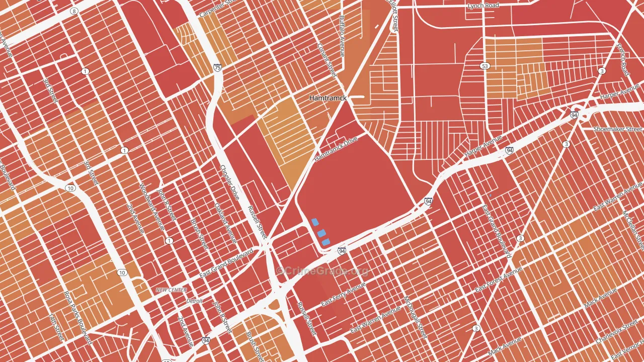 Chene, Detroit, MI Map of Theft Rates