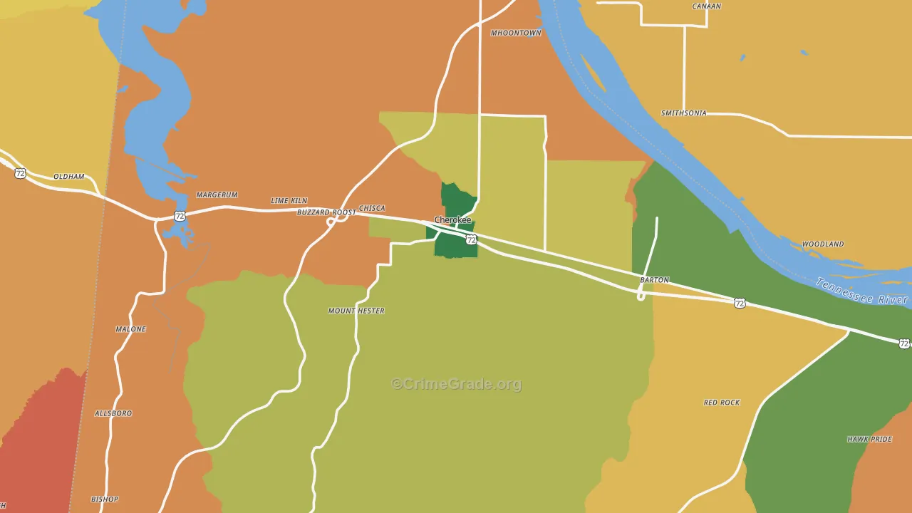 Cherokee, AL Map of Theft Rates