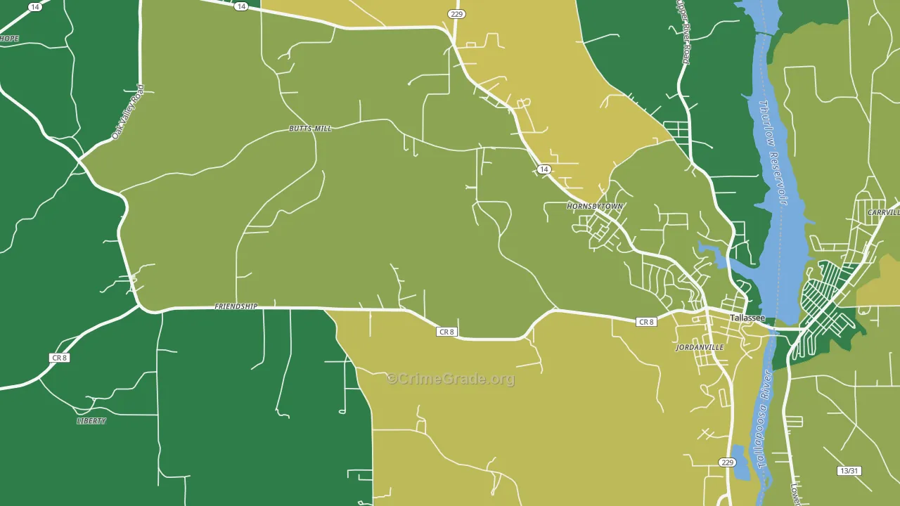 Cherokee Bluffs, AL Map of Theft Rates