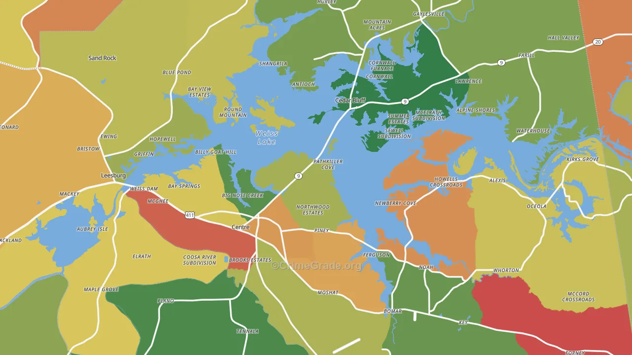 Cherokee County, AL Map of Theft Rates