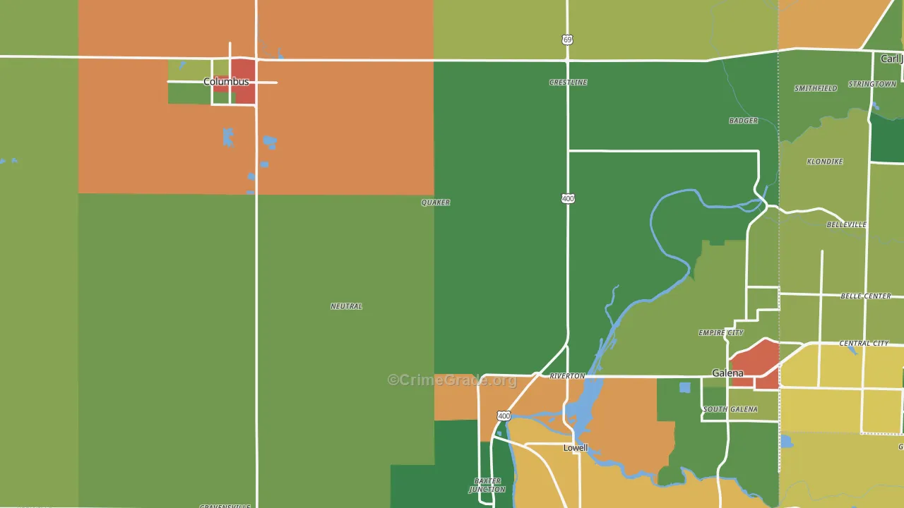 Cherokee County, KS Map of Theft Rates
