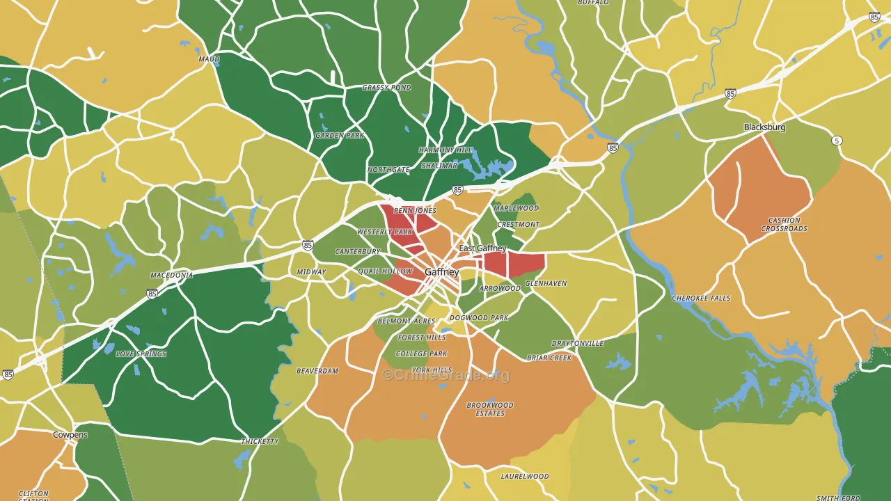 Cherokee County, SC Map of Theft Rates
