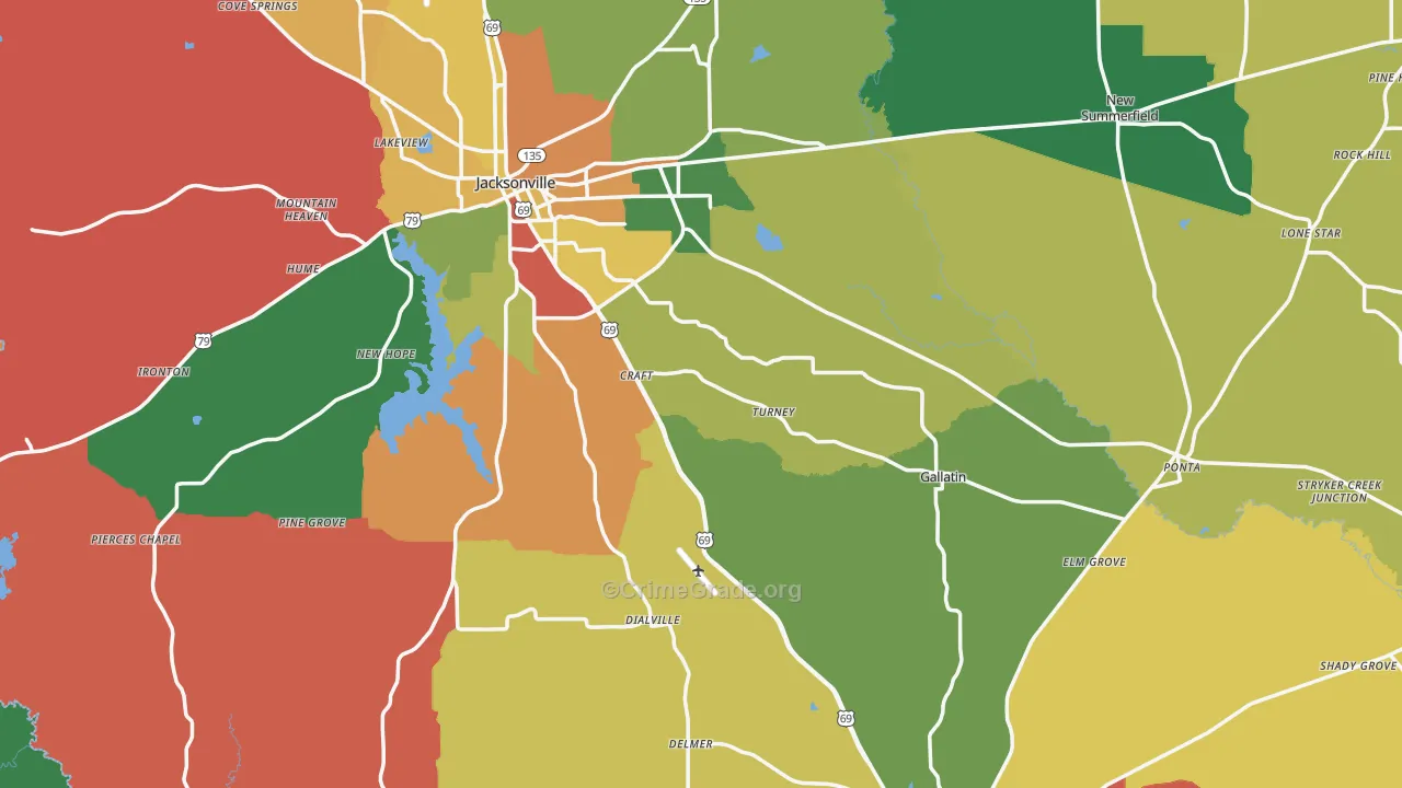 Cherokee County, TX Map of Theft Rates