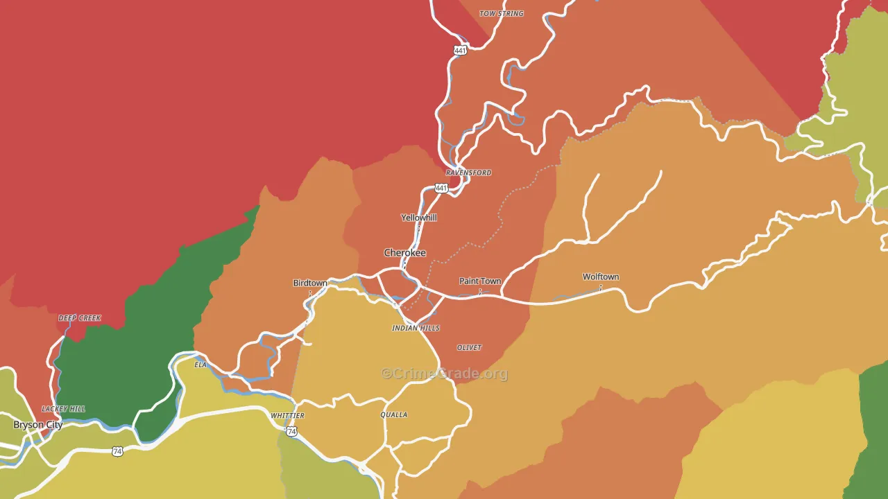 Cherokee, NC Map of Theft Rates