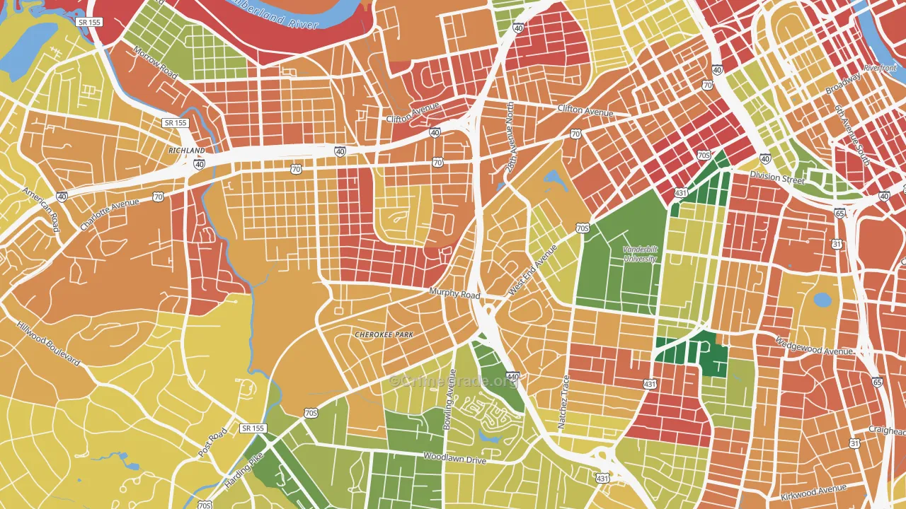 Cherokee Park, Nashville, TN Map of Theft Rates