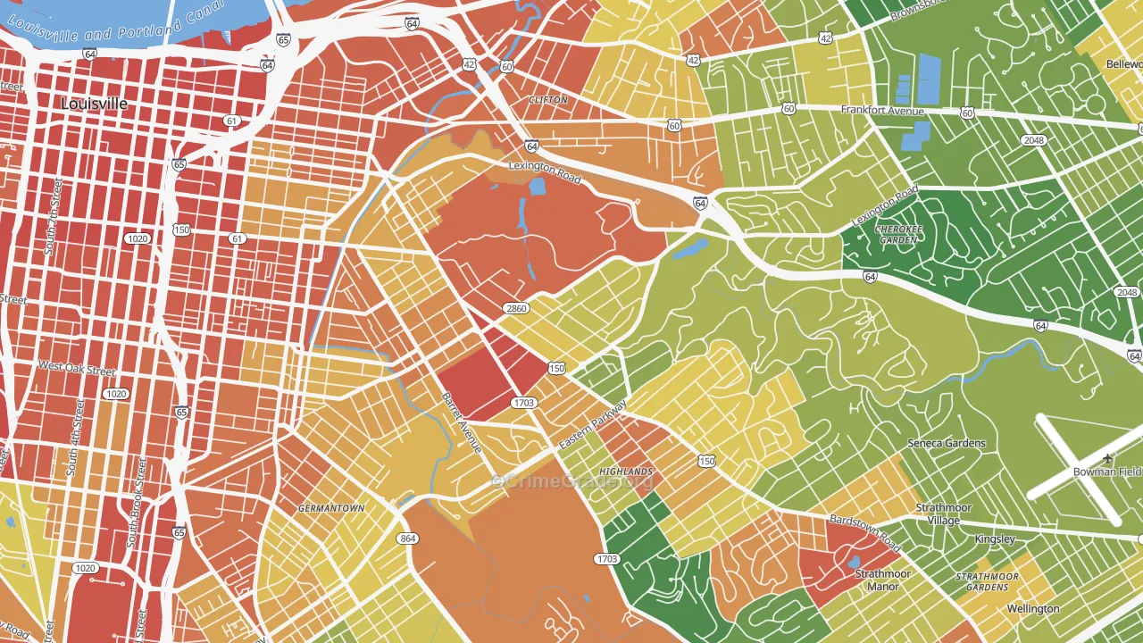 Cherokee Triangle, Louisville, KY Map of Theft Rates