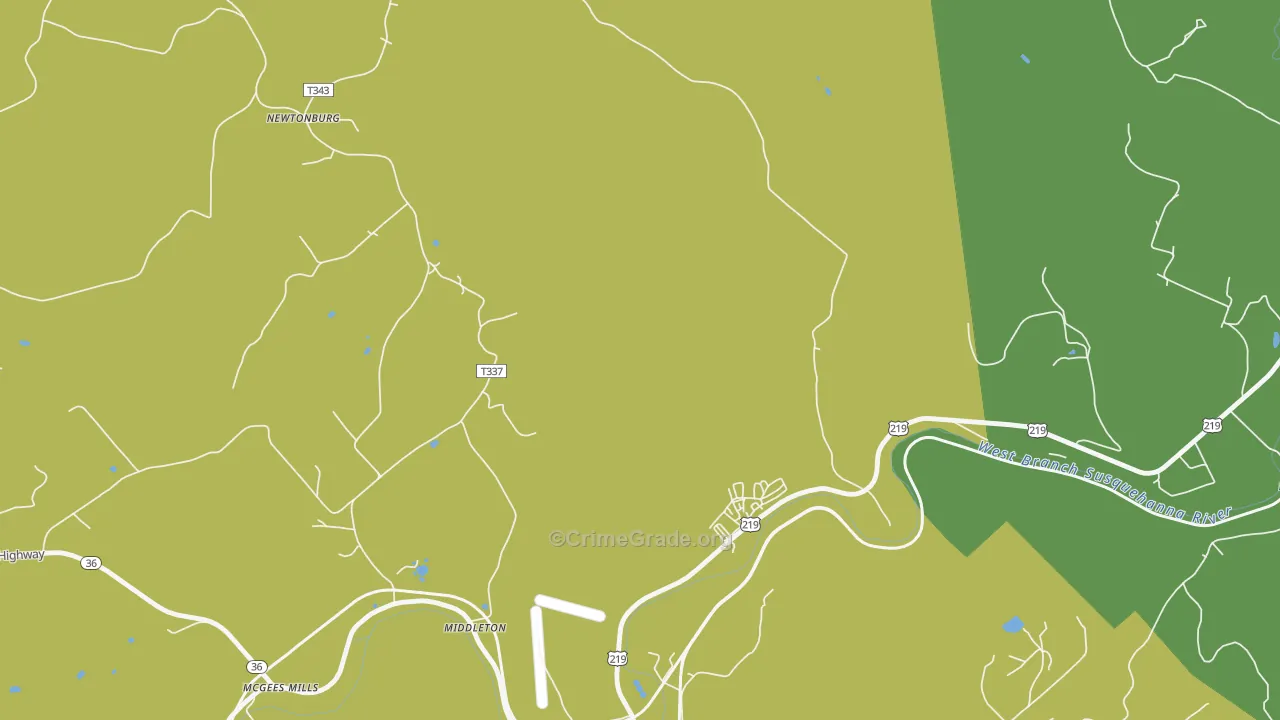 Cherry Corner, PA Map of Theft Rates