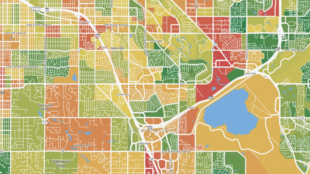 Cherry Creek, Denver, CO Map of Theft Rates