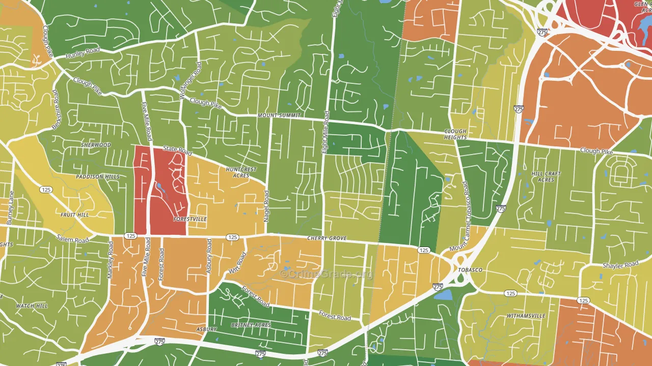 Cherry Grove, Cincinnati, OH Map of Theft Rates
