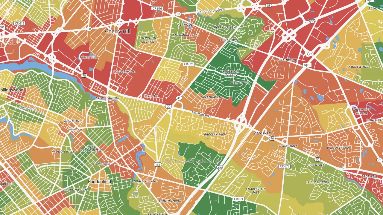 Cherry Hill, NJ Map of Theft Rates