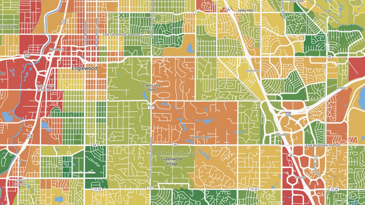 Cherry Hills Village, CO Map of Theft Rates