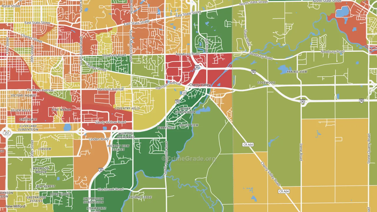 Cherry Valley, IL Map of Theft Rates