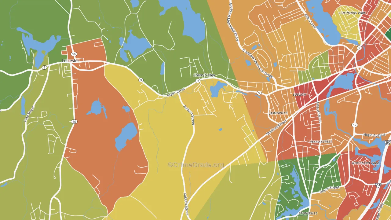 Cherry Valley, MA Map of Theft Rates