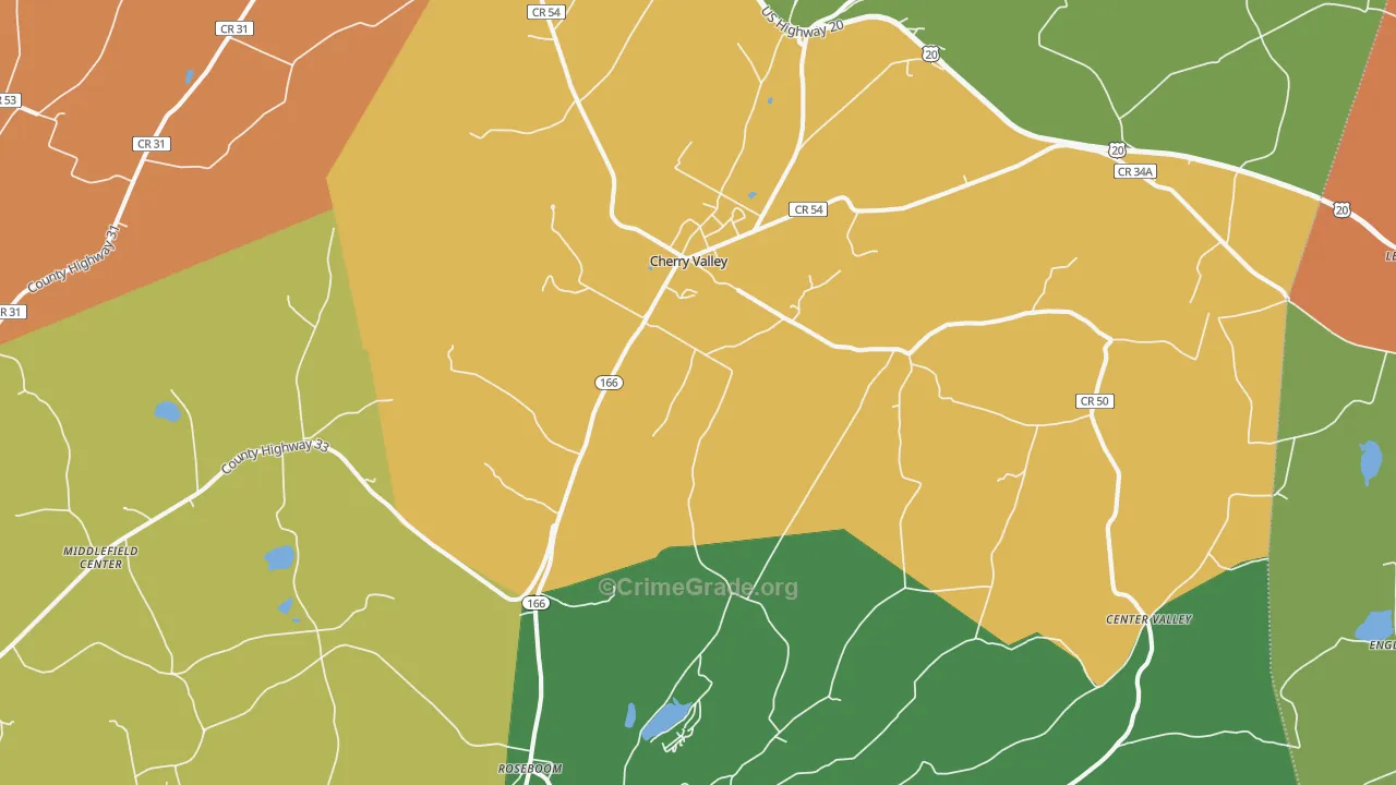 Cherry Valley, NY Map of Theft Rates
