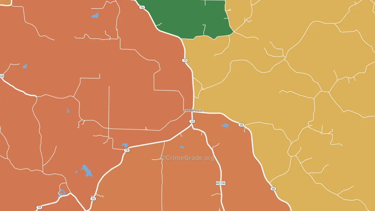 Cherryville, MO Map of Theft Rates