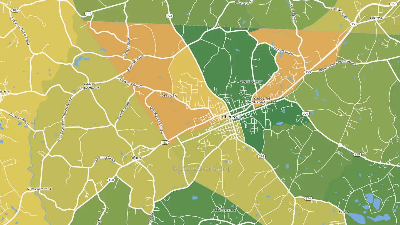 Cherryville, NC Map of Theft Rates