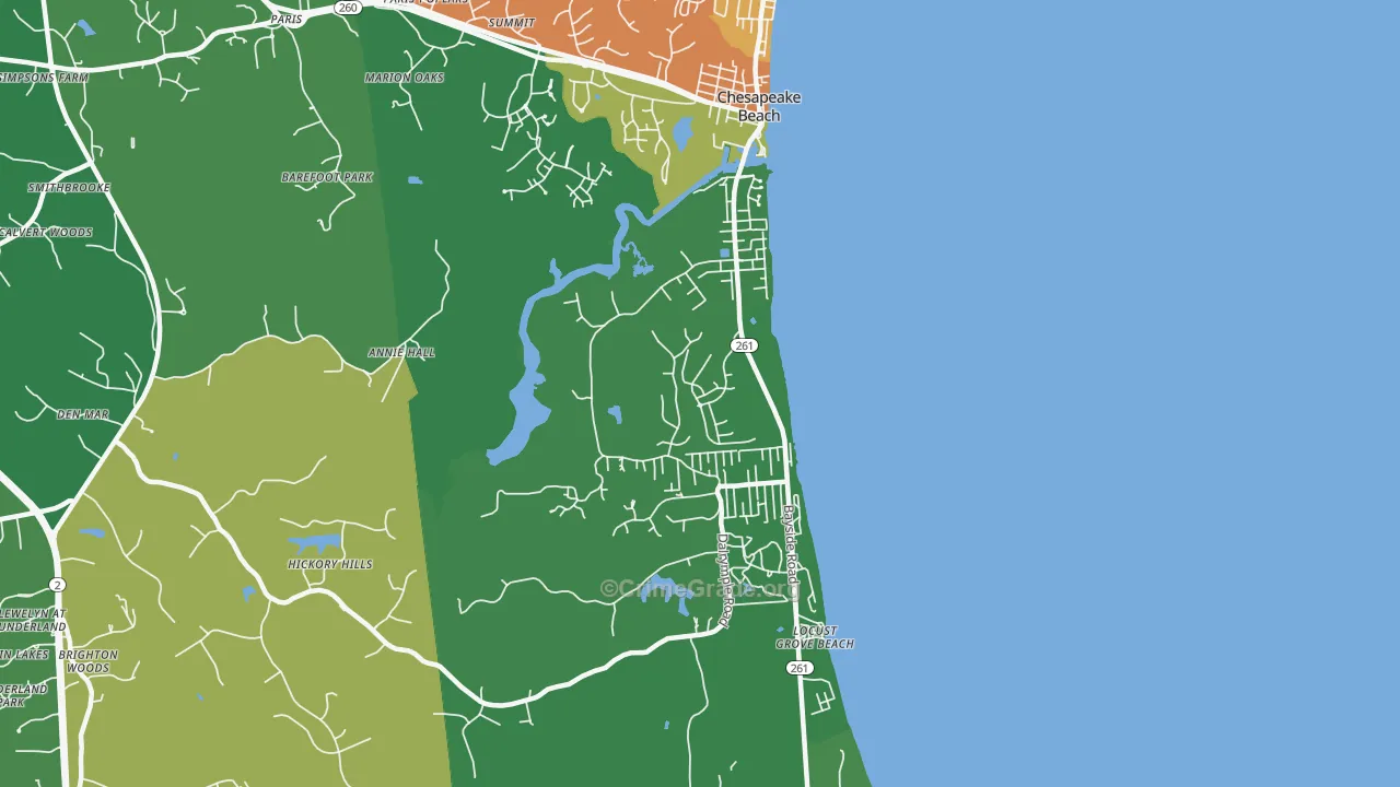 Chesapeake Beach, MD Map of Theft Rates