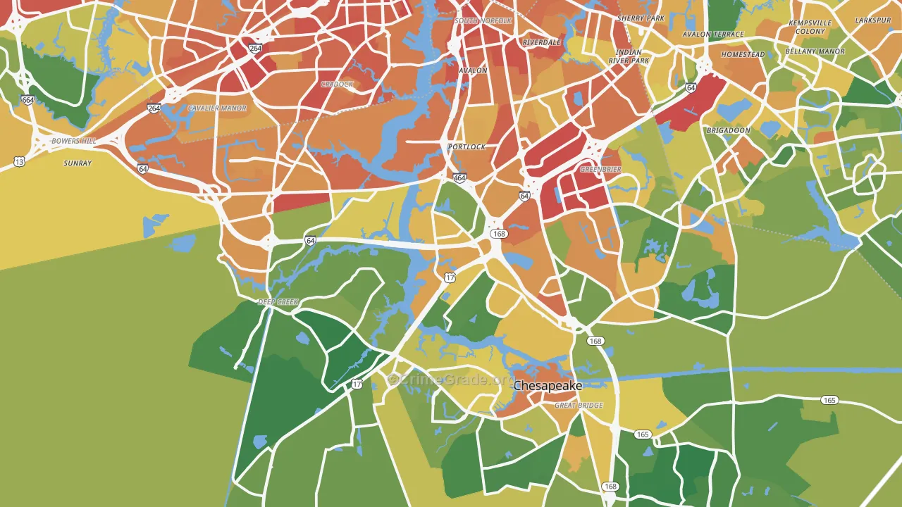 Chesapeake City, VA Map of Theft Rates