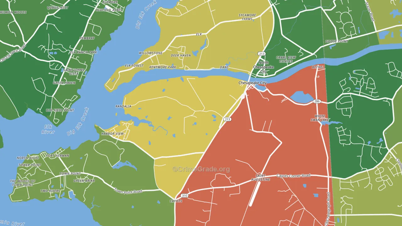Chesapeake City, MD Map of Theft Rates