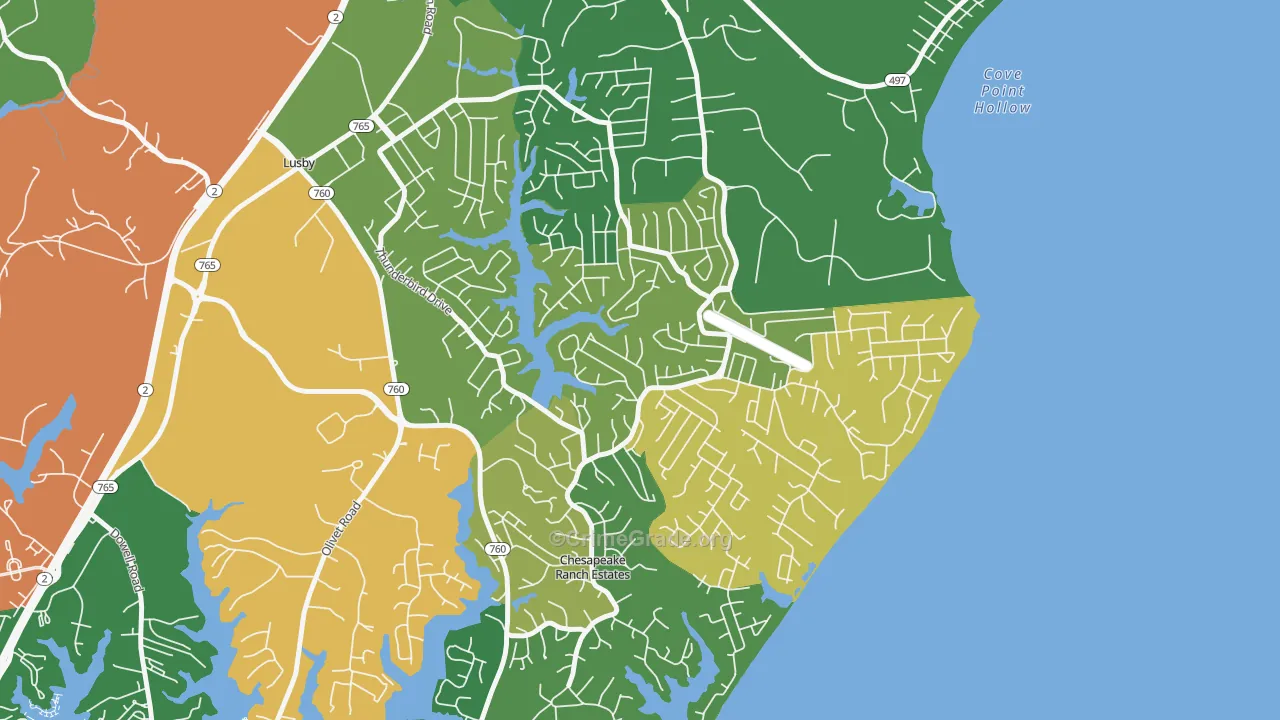 Chesapeake Ranch Estates, MD Map of Theft Rates