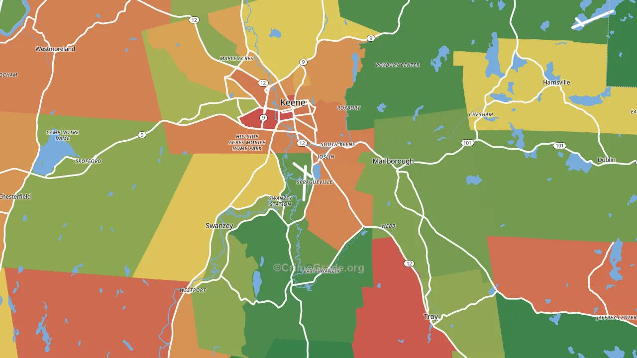 Cheshire County, NH Map of Theft Rates