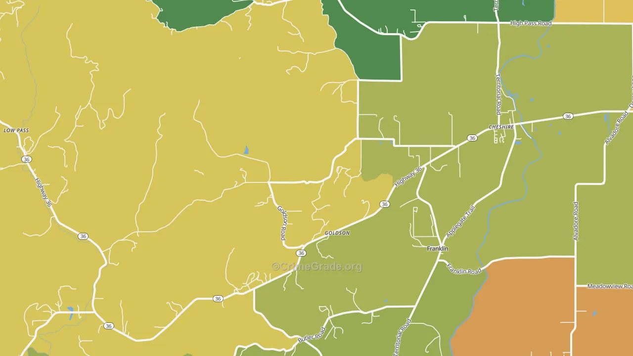 Cheshire, OR Map of Theft Rates